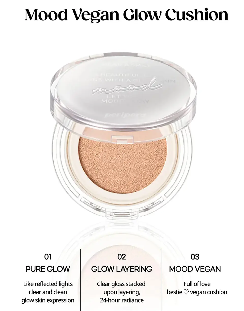 Mood Vegan Glow Cushion SPF50+ PA++++ (Peripera) Base ligera efecto iluminador 4