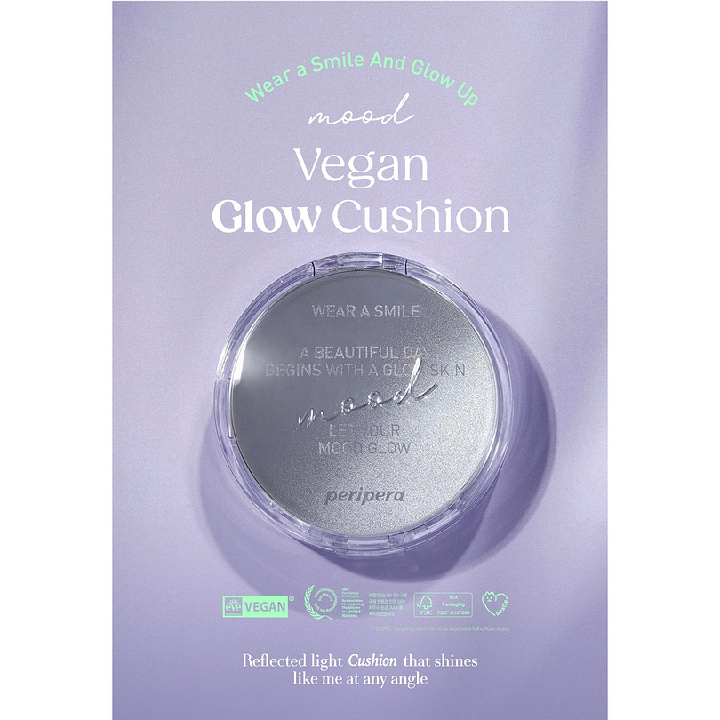 Mood Vegan Glow Cushion SPF50+ PA++++ (Peripera) Base ligera efecto iluminador 5