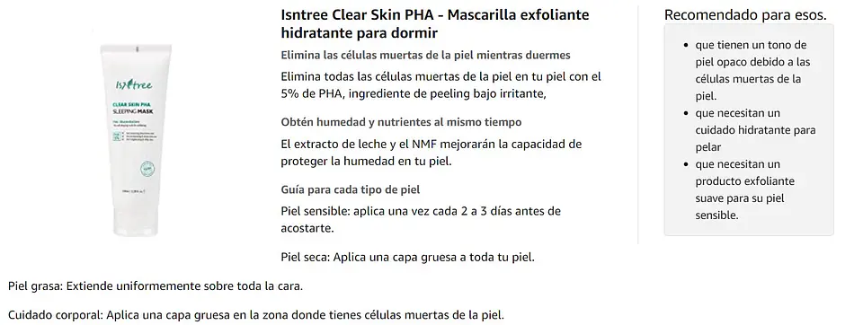 Clear Skin PHA Sleeping Pack (Isntree) - 100ml Mascarilla nocturna exfoliante suave 3