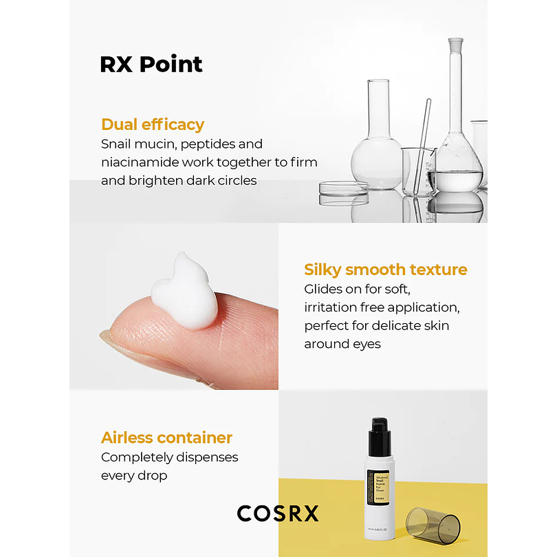 Advanced Snail Peptide Eye Cream (COSRX) - 25ml Crema contorno de ojos 72% baba de caracol 2% niacinamida regeneradora y aclarante 5