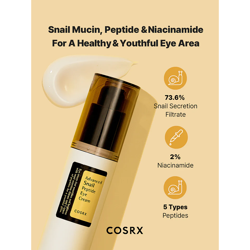 Advanced Snail Peptide Eye Cream (COSRX) - 25ml Crema contorno de ojos 72% baba de caracol 2% niacinamida regeneradora y aclarante 3