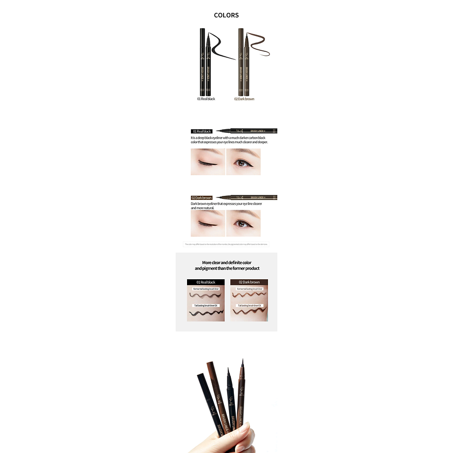 Tail Lasting Brush Liner EX 01 Real Black (Holika Holika)- Delineador líquido tipo plumón a prueba de agua 6