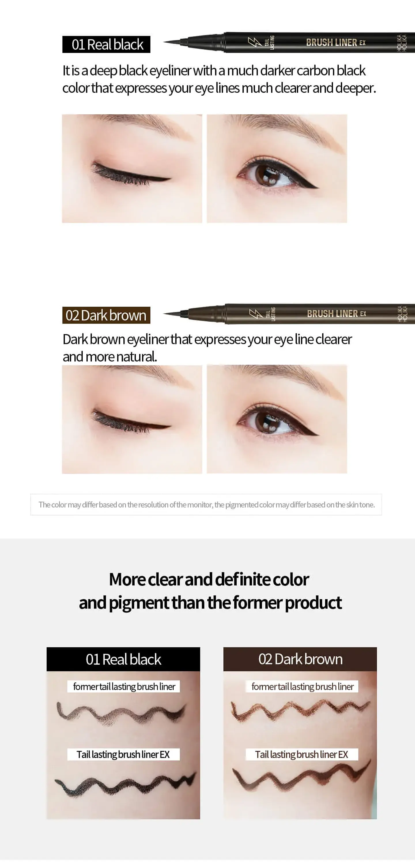Tail Lasting Brush Liner EX 01 Real Black (Holika Holika)- Delineador líquido tipo plumón a prueba de agua 6
