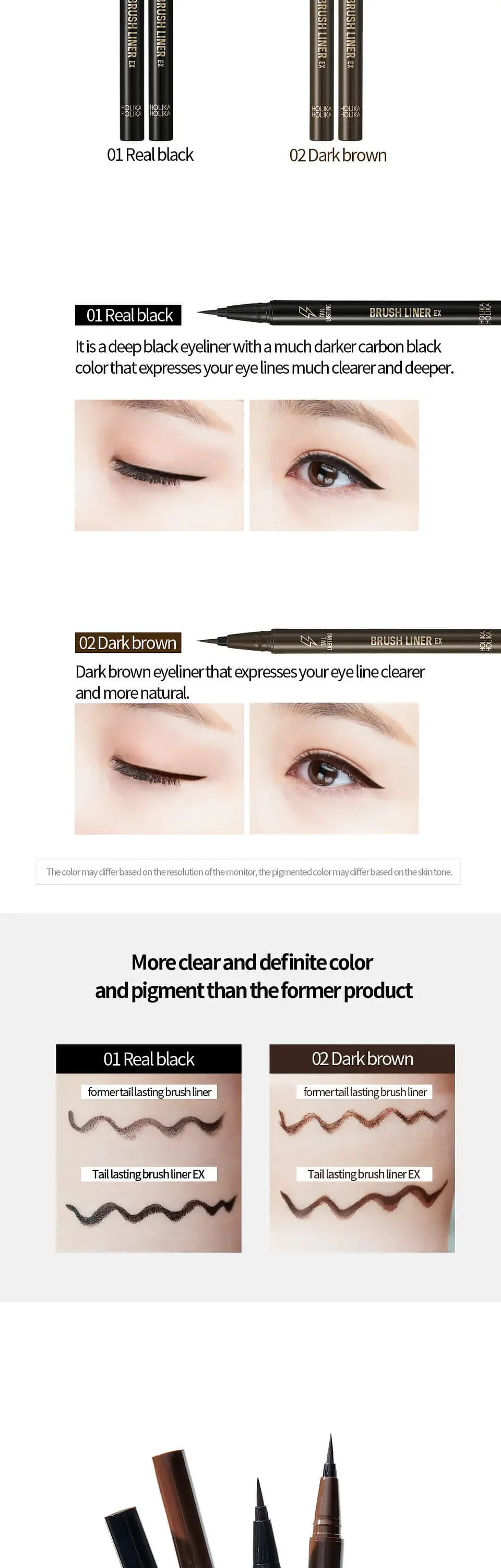 Tail Lasting Brush Liner EX 01 Real Black (Holika Holika)- Delineador líquido tipo plumón a prueba de agua 6