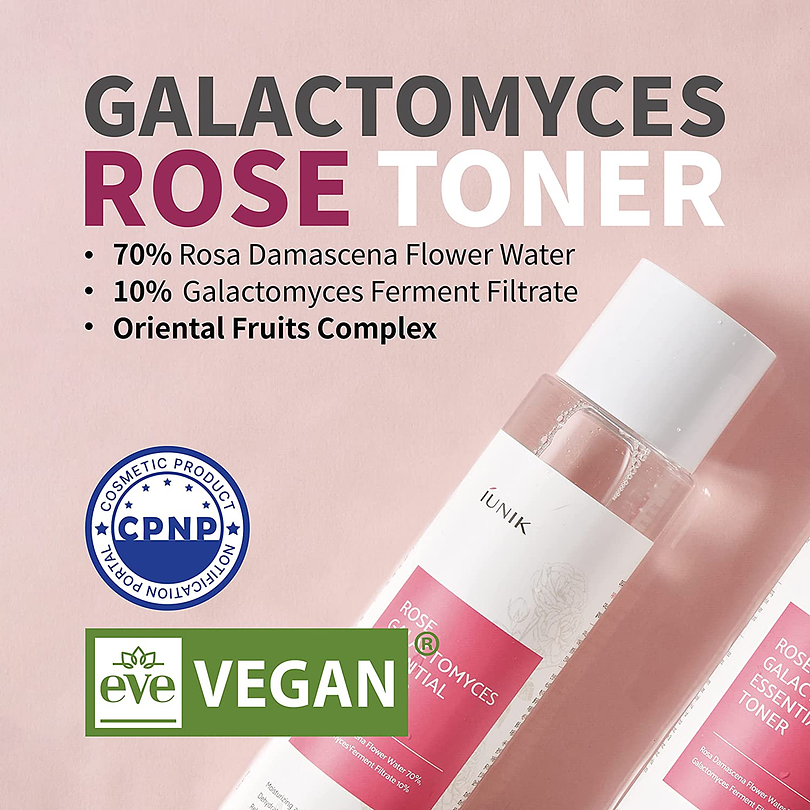 Rose Galactomyces Essential Toner (iUNIK) -200ml Tónico 70% agua de rosas 7