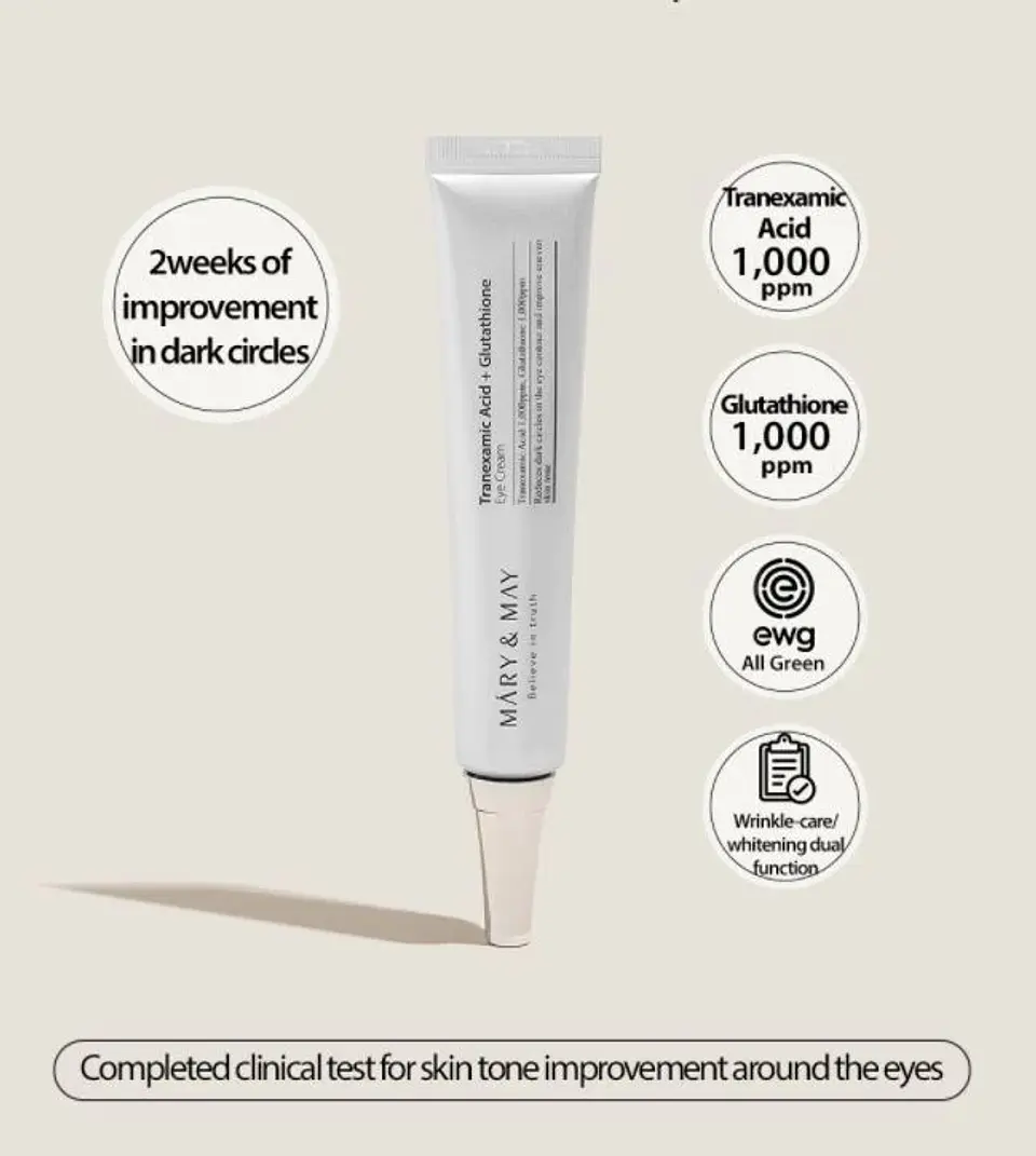 Tranexamic Acid + Glutathione Eye Cream (Mary & May) -30ml Crema aclarante ojeras contorno ojos 2