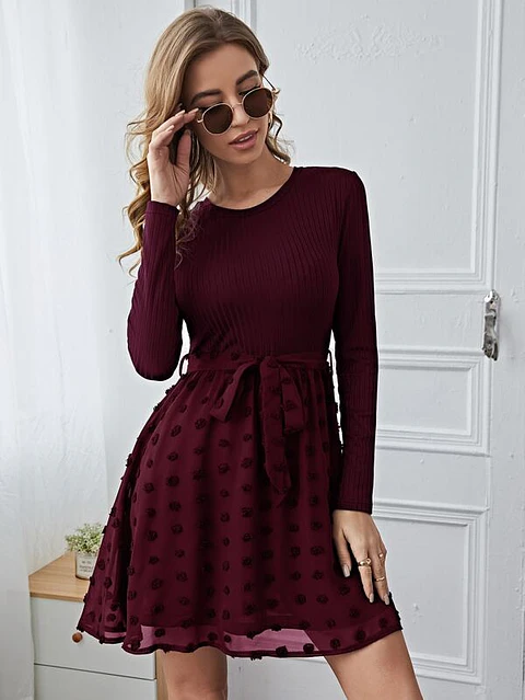 Vestido lunares manga larga