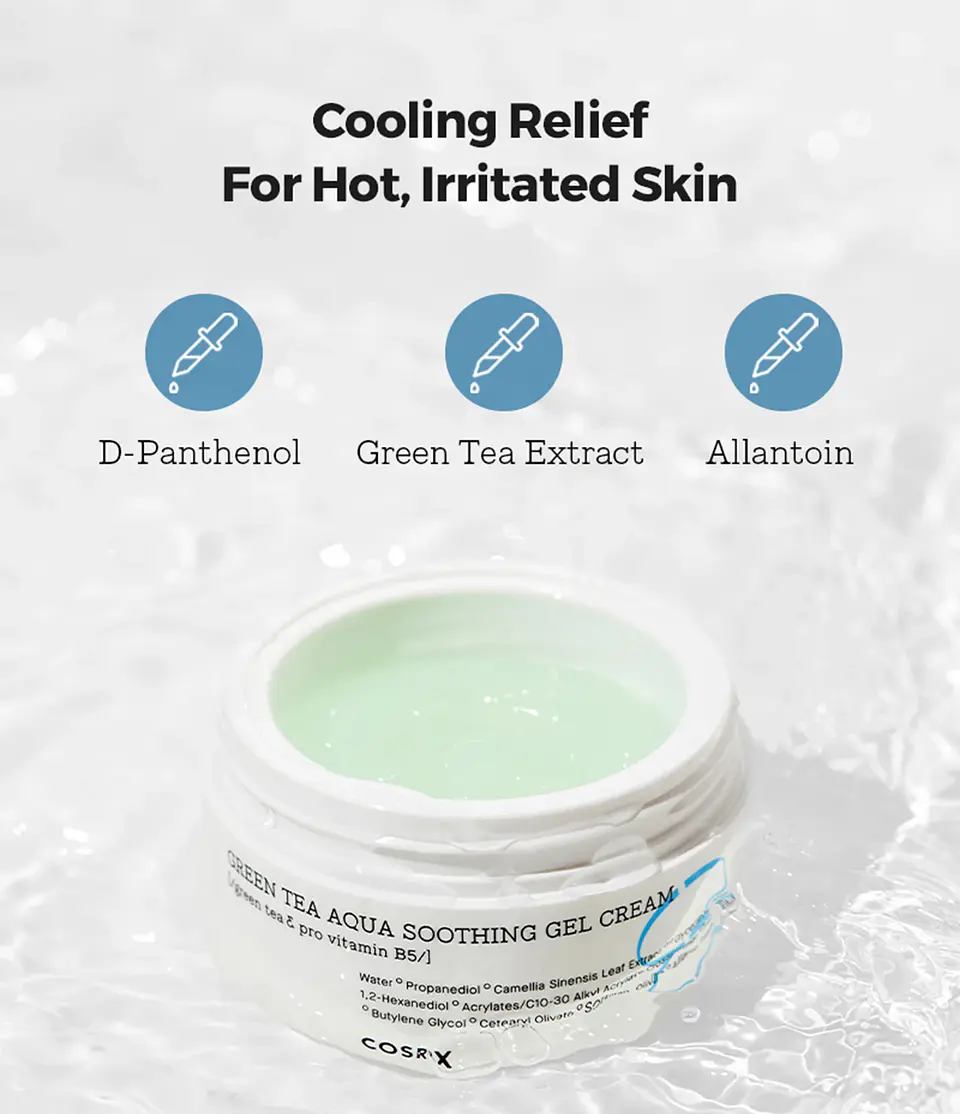Green Tea Aqua Soothing Gel Cream (COSRX) -50ml Crema hidratante ligera pieles mixtas/ grasas té verde 6