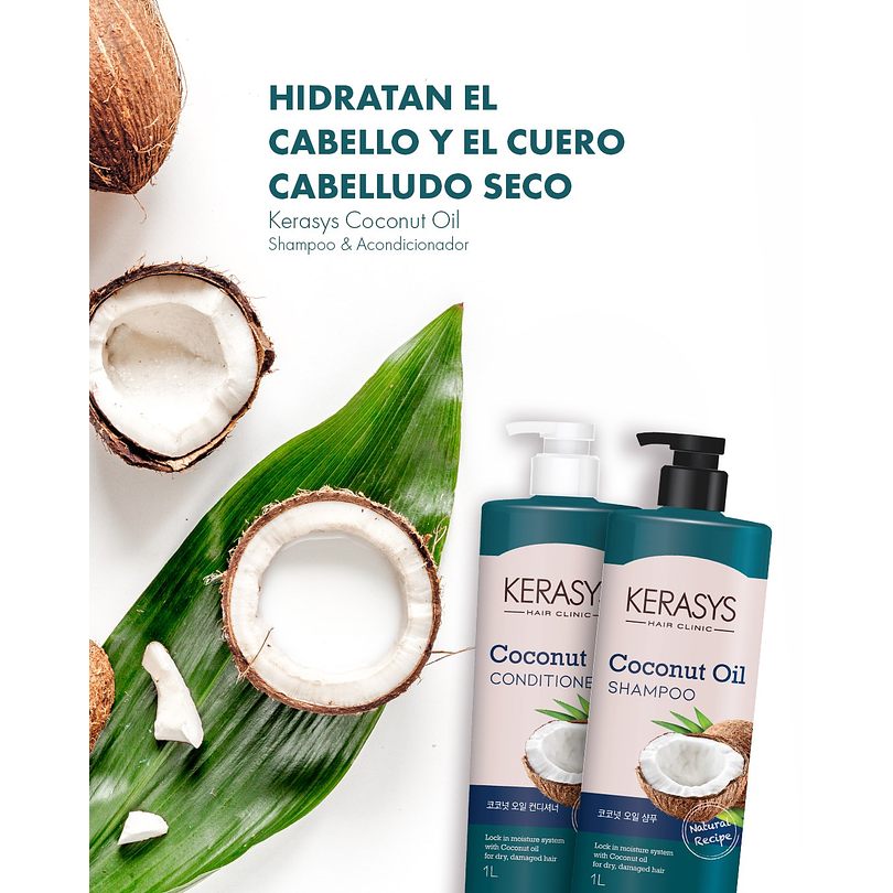 Coconut Oil (Kerasys) - Shampoo o Acondicionador 1 litro c/u con Aceite de Coco Cabello Seco 6
