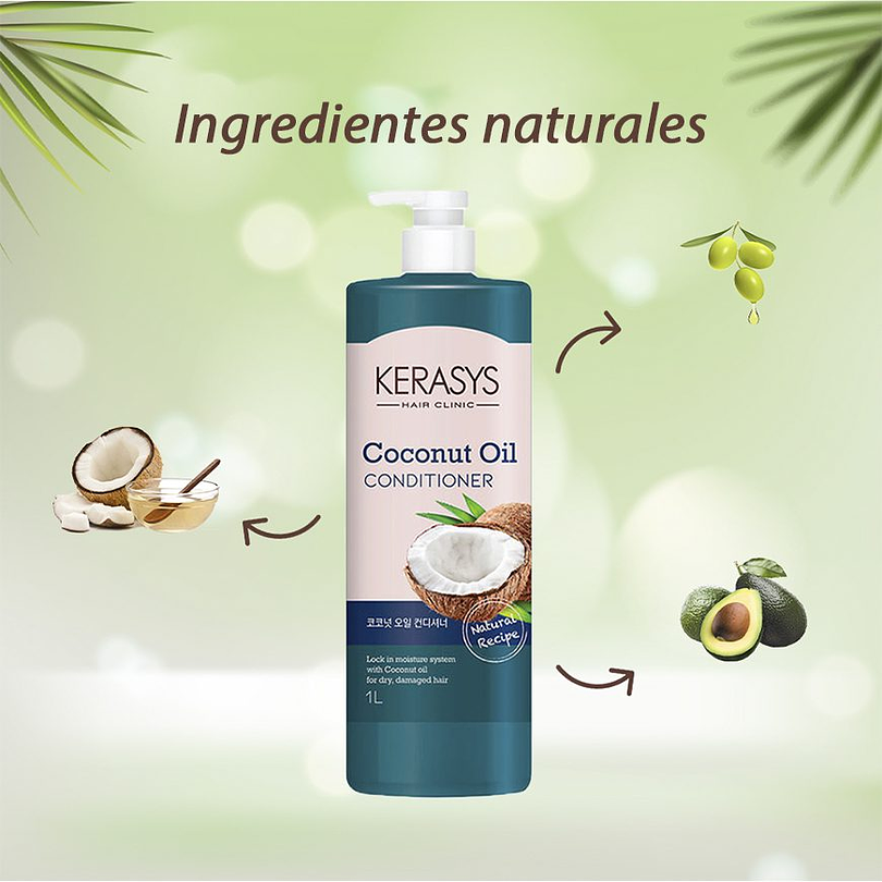 Coconut Oil (Kerasys) - Shampoo o Acondicionador 1 litro c/u con Aceite de Coco Cabello Seco 2