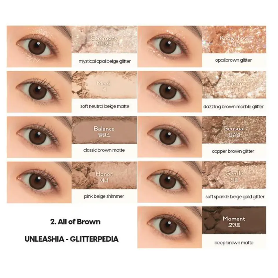Glitterpedia Eye Palette N2 All of Brown (Unleashia) Paleta sombras tonos cafés 5