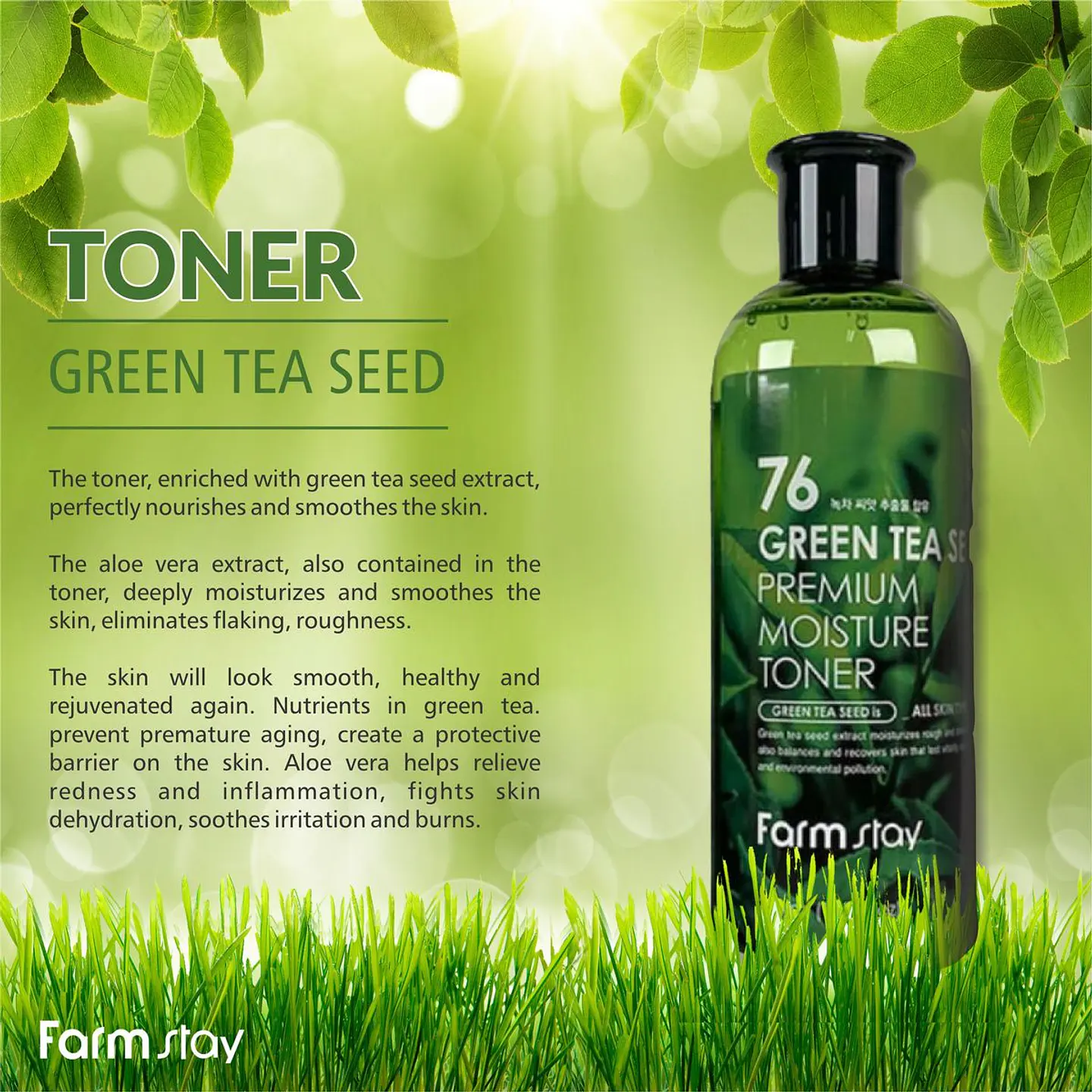 Pack Té Verde Tónico 350ml + Crema 100ml (Farm Stay) Set pieles mixtas con té verde 6