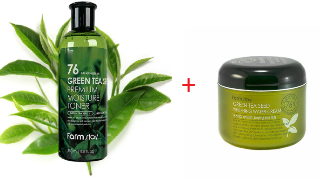 Pack Té Verde Tónico 350ml + Crema 100ml (Farm Stay) Set pieles mixtas con té verde