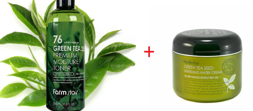 Pack Té Verde Tónico 350ml + Crema 100ml (Farm Stay) Set pieles mixtas con té verde 1