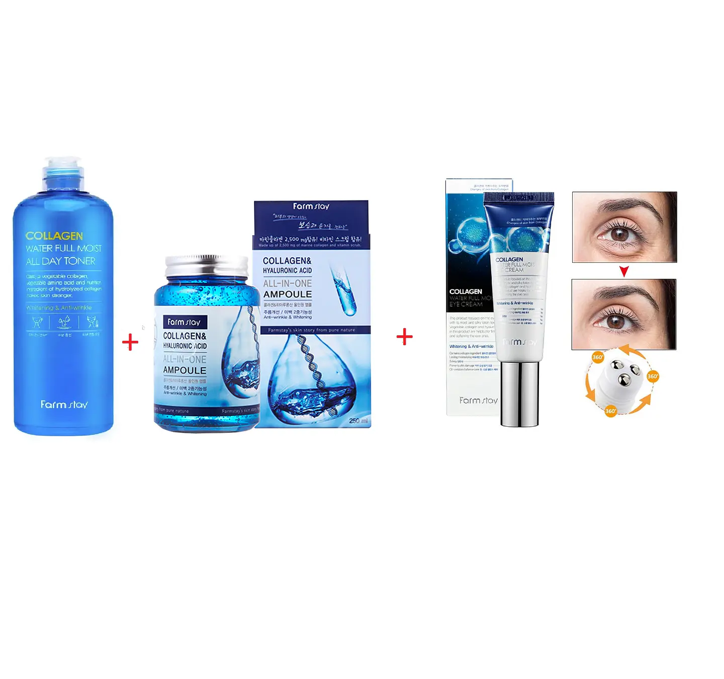 Pack Antiedad Colágeno Tónico 200ml + Serum 250ml + Serum contorno ojos (Farm Stay) 1