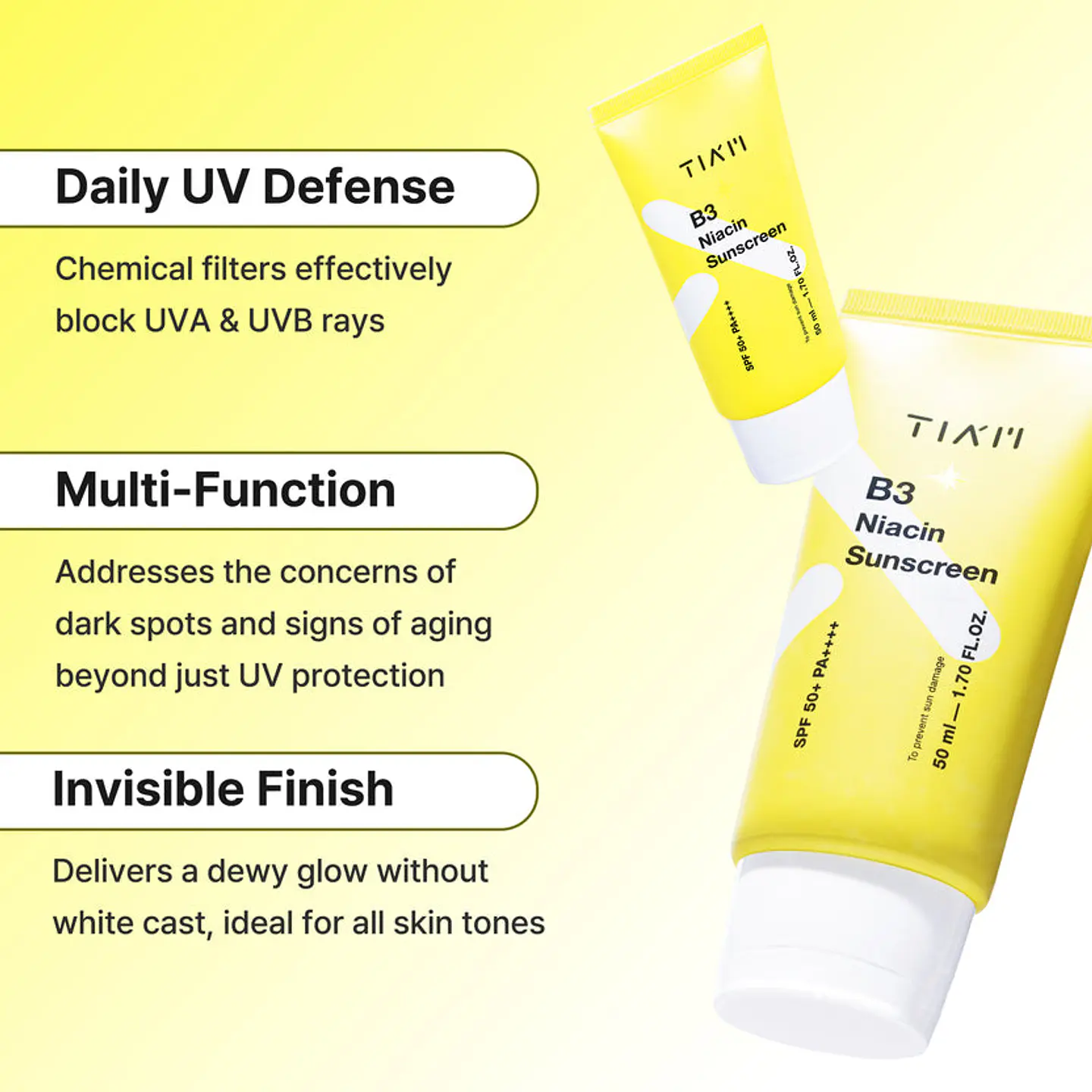 B3 Niacin Sunscreen SPF50+ PA++++ (TIAM) -50ml Protector solar aclarante y antimanchas con niacinamida 10