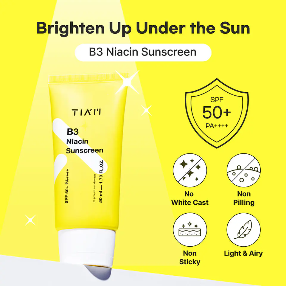 B3 Niacin Sunscreen SPF50+ PA++++ (TIAM) -50ml Protector solar aclarante y antimanchas con niacinamida 12