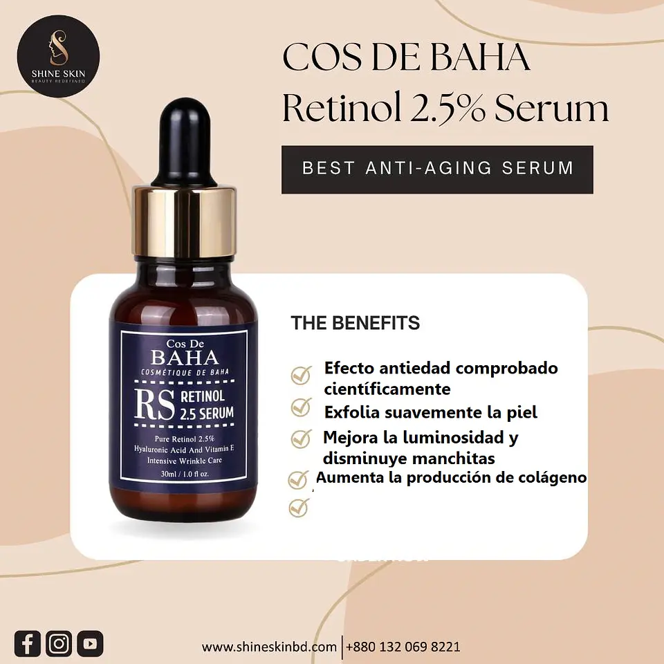 RS Retinol 2.5 serum -  60ml (Cos De BAHA)  Serum anti edad retinol y 53% aloe vera 6