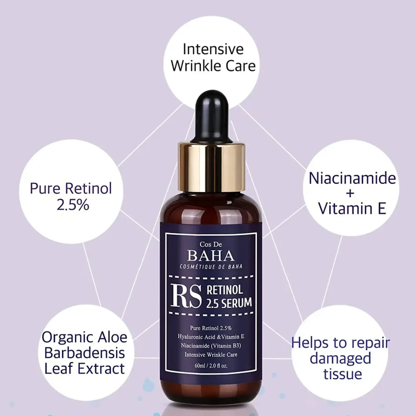 RS Retinol 2.5 serum -  60ml (Cos De BAHA)  Serum anti edad retinol y 53% aloe vera 8