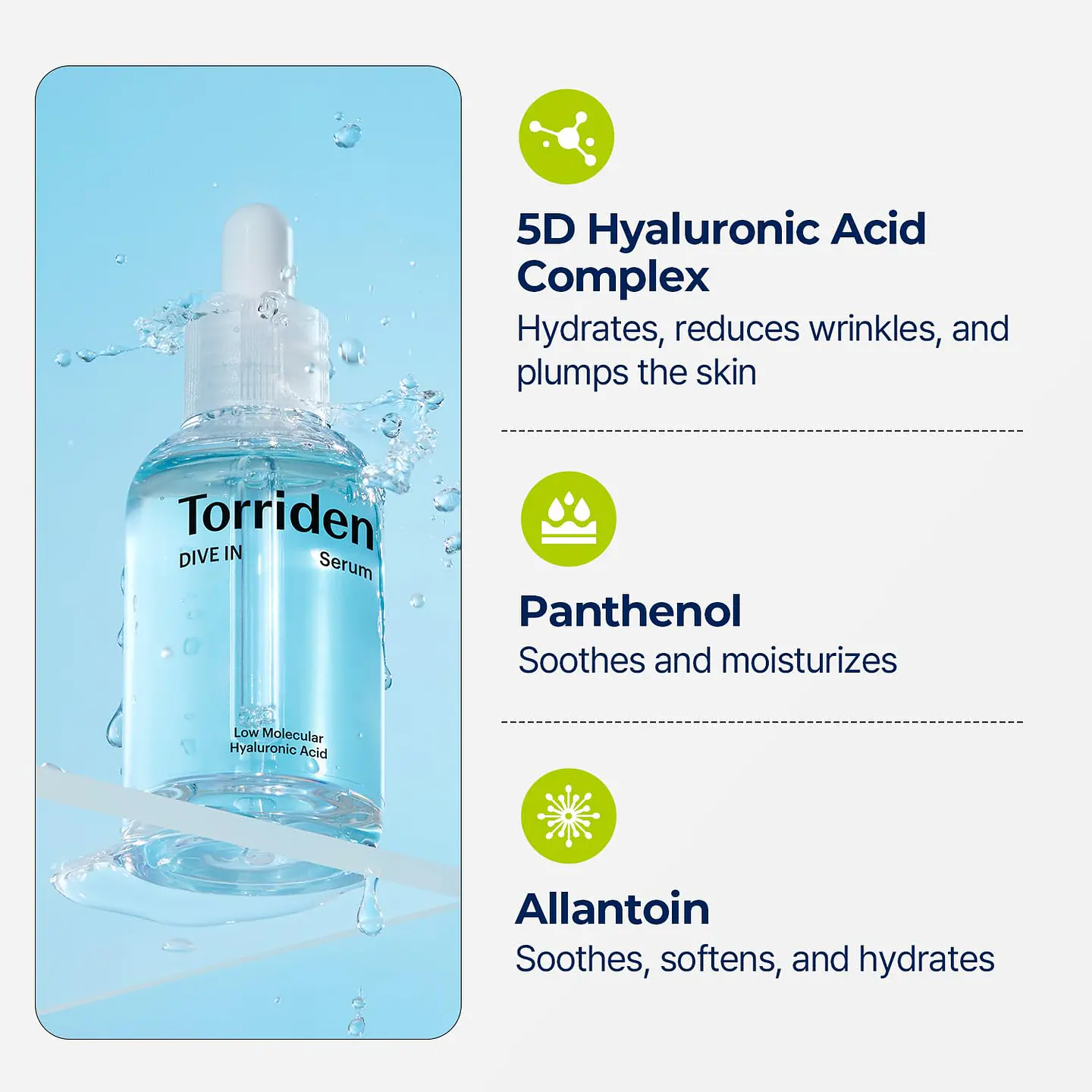 Dive-In Low Molecular Hyaluronic Acid Serum (Torriden) - 50ml Serum ultra hidratante ácido hialurónico 10