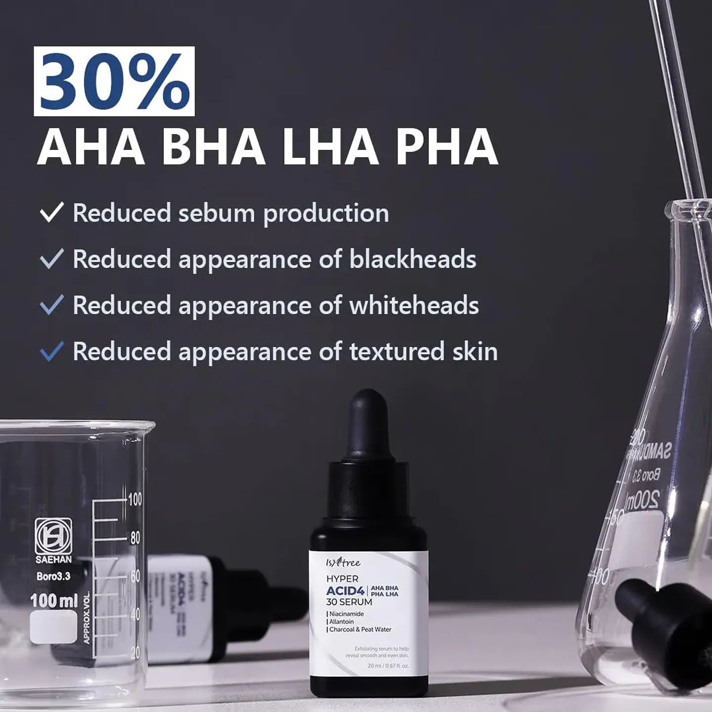 Hyper Acid 4 AHA BHA PHA LHA Serum (Isntree) - 20 ml Serum exfoliante químico 4 tipos de ácidos pieles problemáticas 9