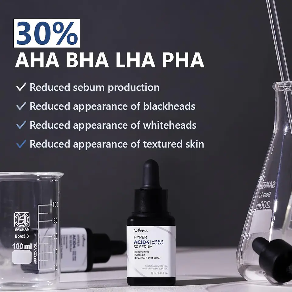 Hyper Acid 4 AHA BHA PHA LHA Serum (Isntree) - 20 ml Serum exfoliante químico 4 tipos de ácidos pieles problemáticas 9