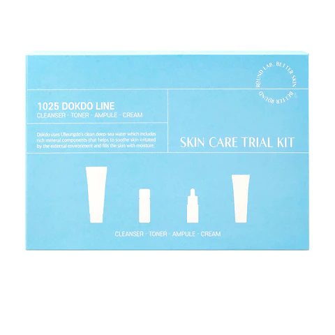 1025 Dokdo Trial Kit (Roundlab) - Set de viaje Limpiador 30ml + Tónico 20ml + Ampoule 10ml + Crema 20ml