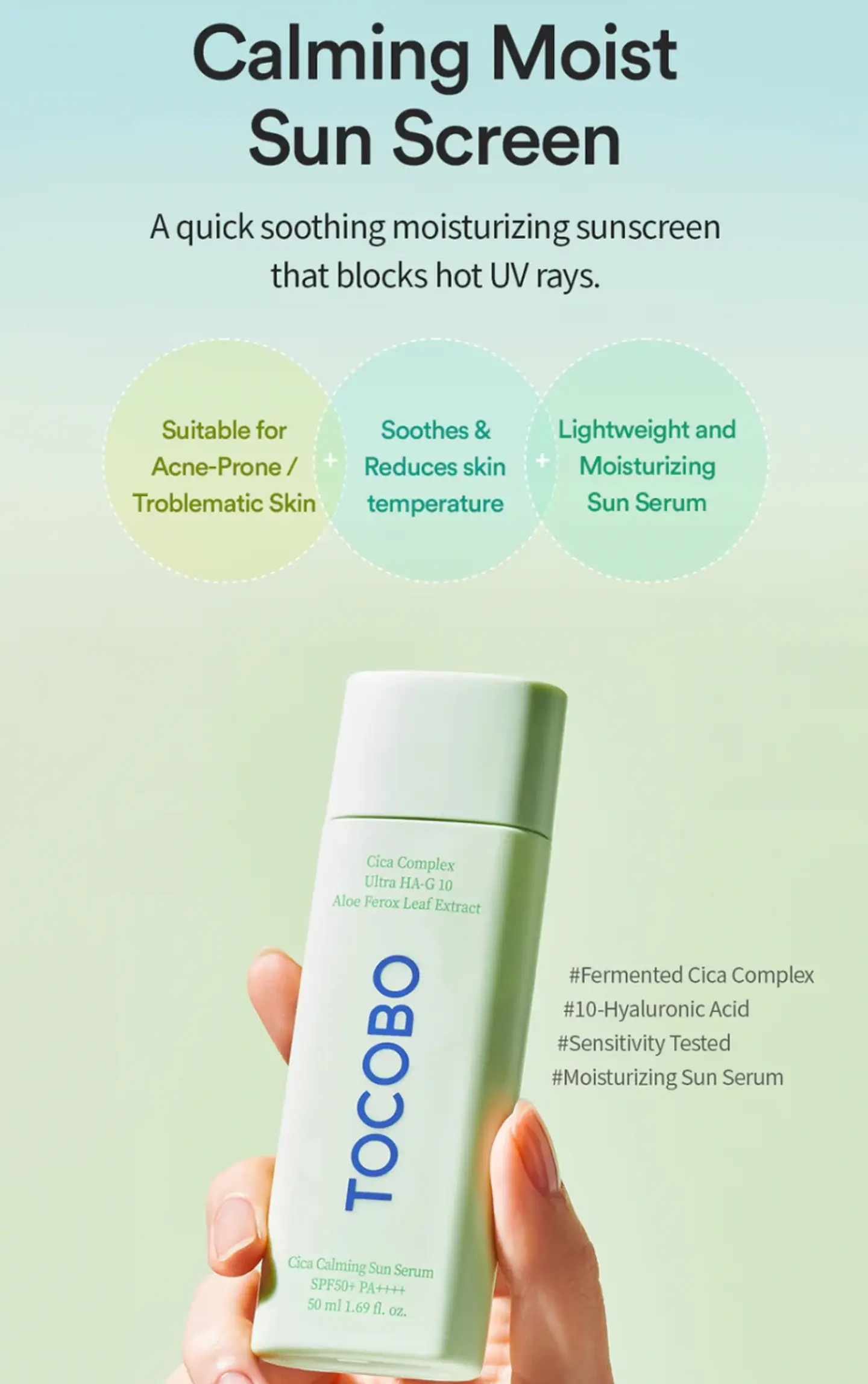 Cica Calming Sun Serum (TOCOBO) -50ml Protector solar con centella asiática 7