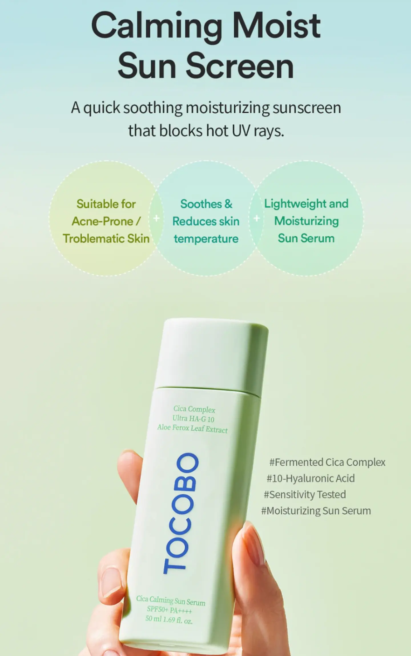 Cica Calming Sun Serum (TOCOBO) -50ml Protector solar con centella asiática 14