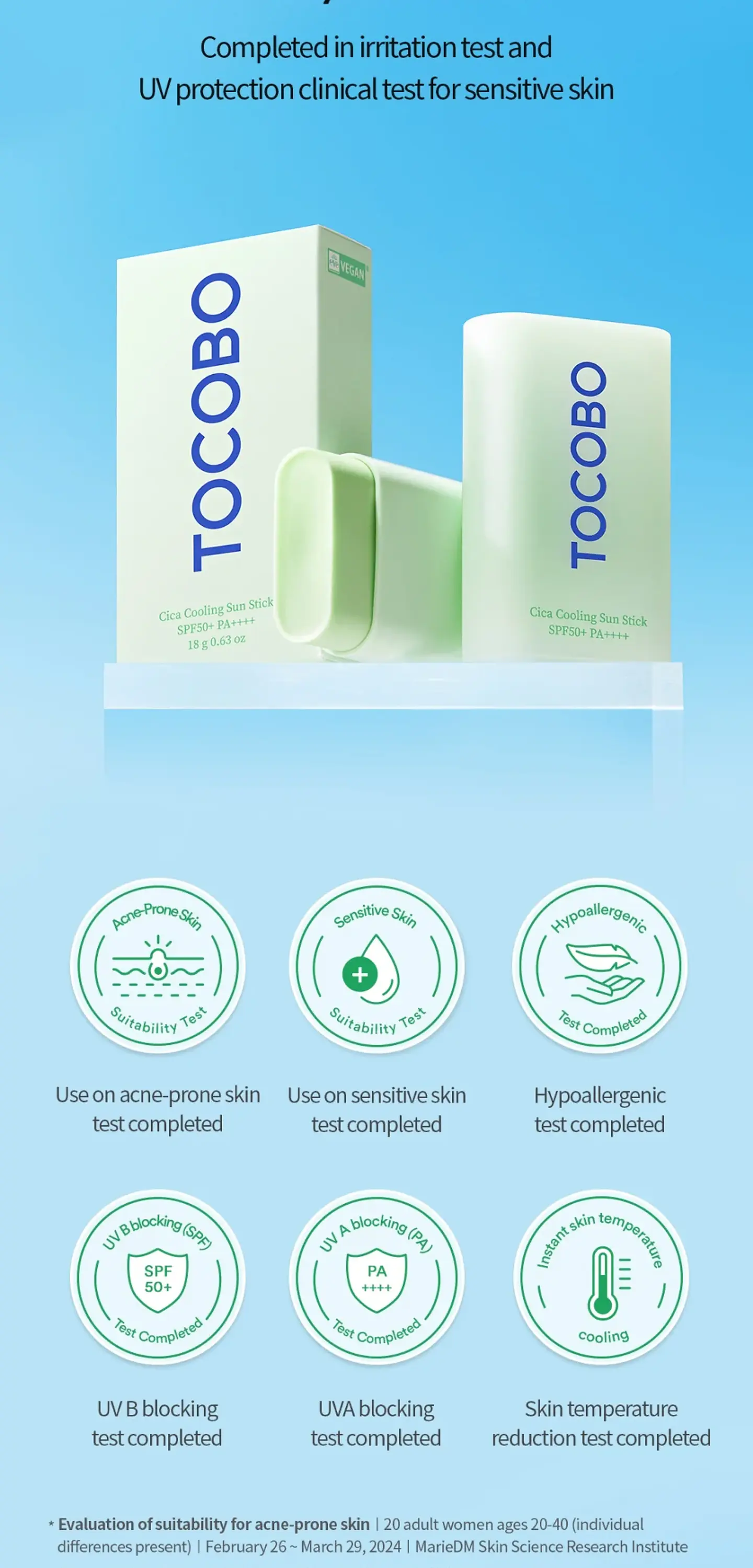 Cica Cooling Sun Stick (TOCOBO) -19gr Protector solar en barra con centella asiática 4