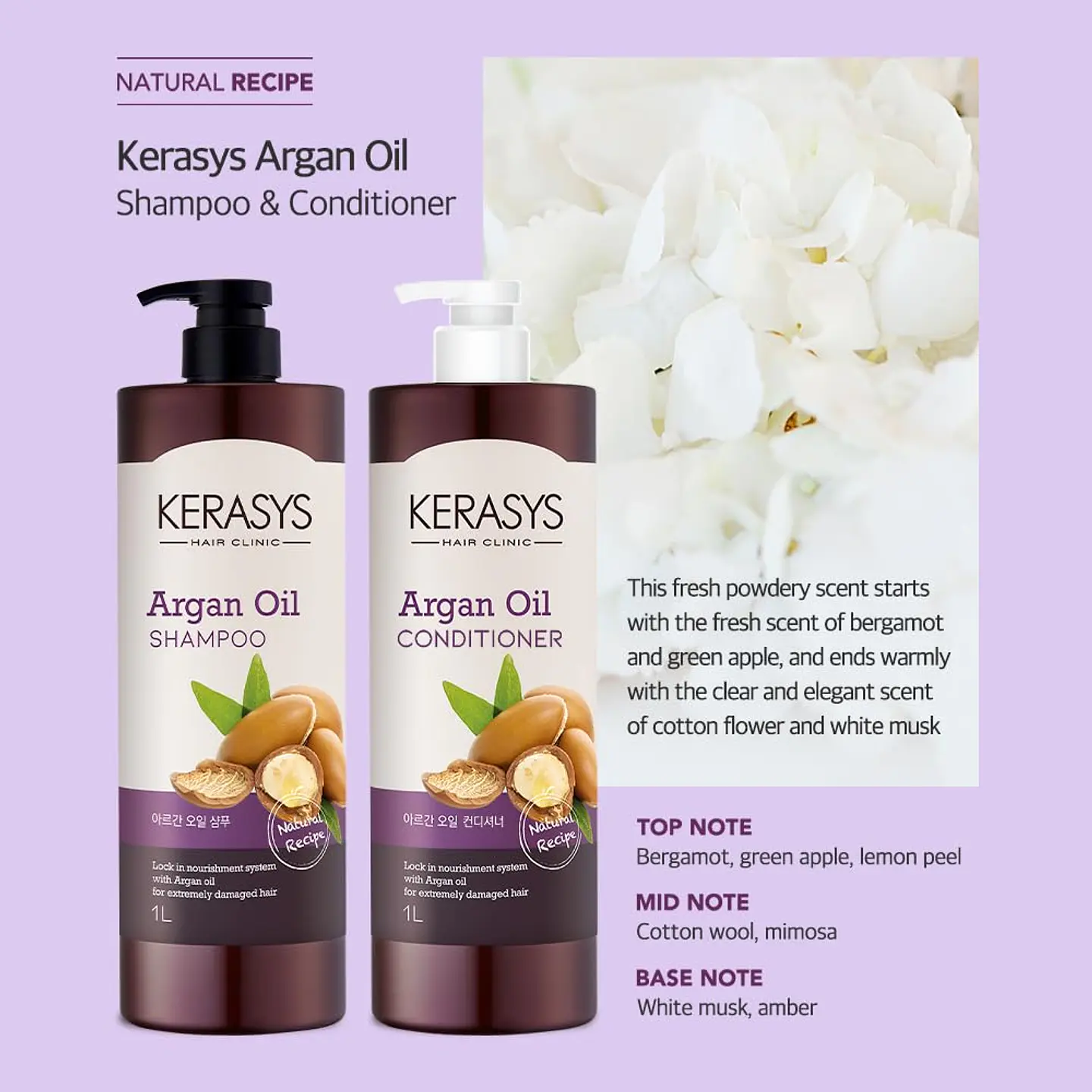 Argan Oil (Kerasys) - Shampoo o Acondicionador 1 litro c/u con Aceite de Argán 1