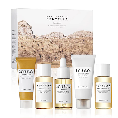 Madagascar Centella Travel Kit (SKIN1004) Set de miniaturas 1 Limpiador oleoso 30ml + 1 Limpiador en espuma 20 ml + 1 Tónico 30ml + 1 Serum 30ml + 1 Crema 30ml