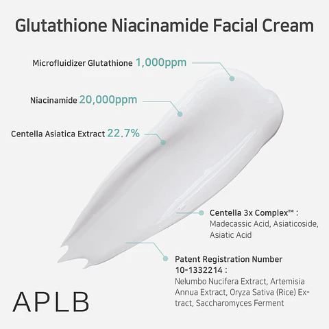 Glutathione Niacinamide Facial Cream (APLB) - 55ml Crema calmante y aclarante con niacinamida y centella asiática