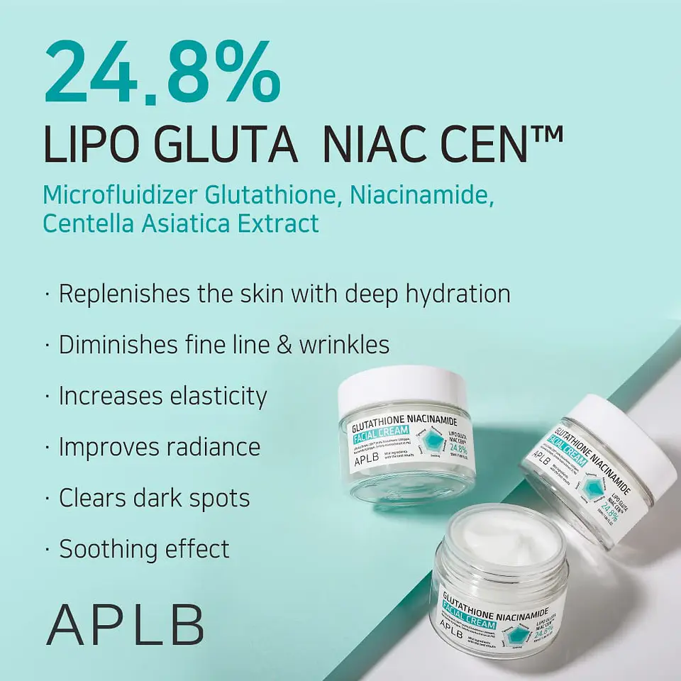 Glutathione Niacinamide Facial Cream (APLB) - 55ml Crema calmante y aclarante con niacinamida y centella asiática 3