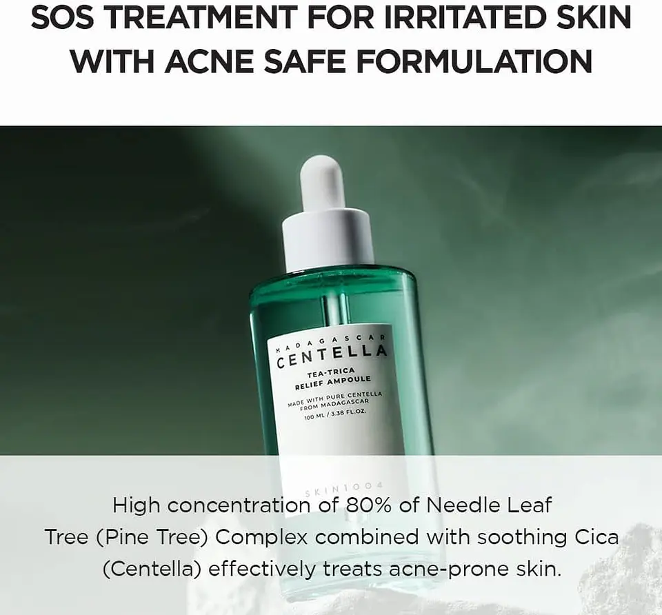 Madagascar Centella Tea-trica Relief Ampoule (SKIN1004) - 100ml Serum anti acné árbol de té + centella asiática 12
