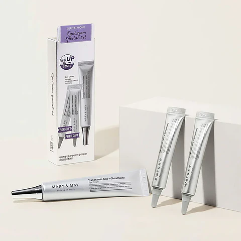 Tranexamic Acid + Glutathione Eye Cream Special Set (Mary & May) -30ml + 12ml + 12ml Crema aclarante ojeras contorno ojos