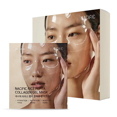 Rice Pepta Collagen Gel Mask (NACIFIC) - Set de 4 unidades Mascarillas gel antiedad efecto lifting