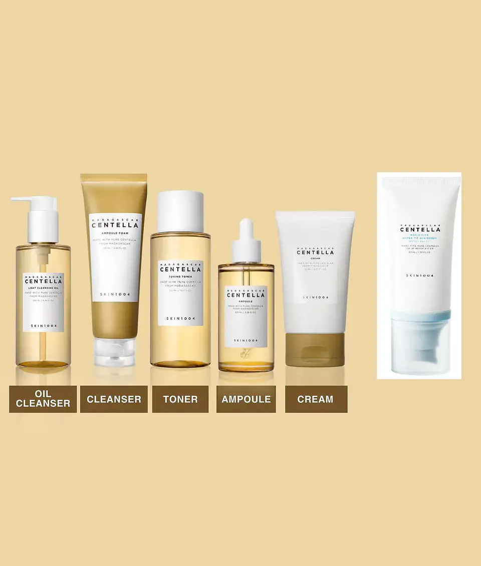 Set Rutina Completa 6 pasos Madagascar Centella (SKIN1004) - Limpiador oleoso + Limpiador en espuma + Tónico + Serum + Crema + Protector solar  1