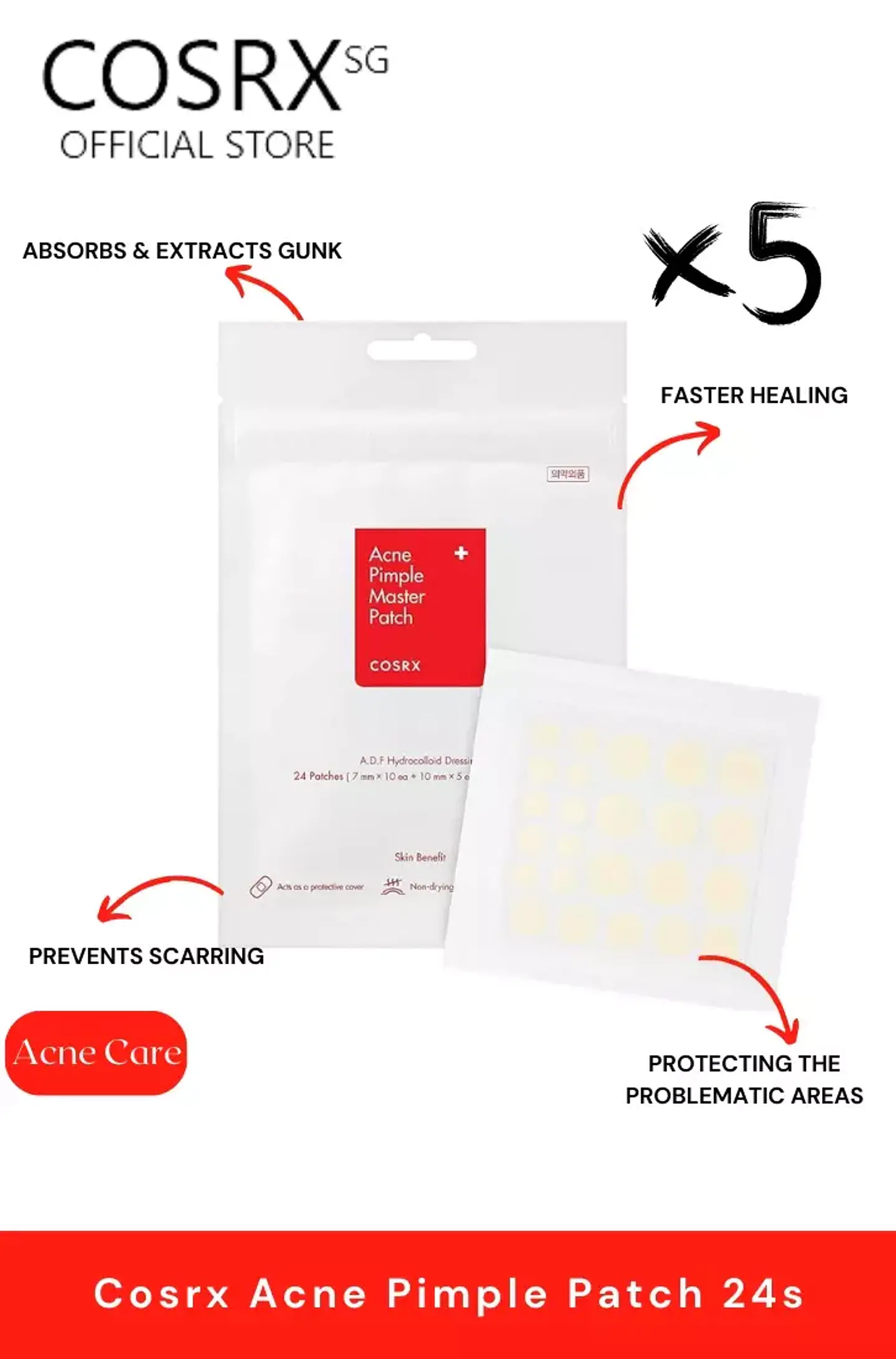 Pack de 5 Acne Pimple Master Patch (COSRX) - 5 Sobres con 24 parches hidrocoloides para espinillas 1