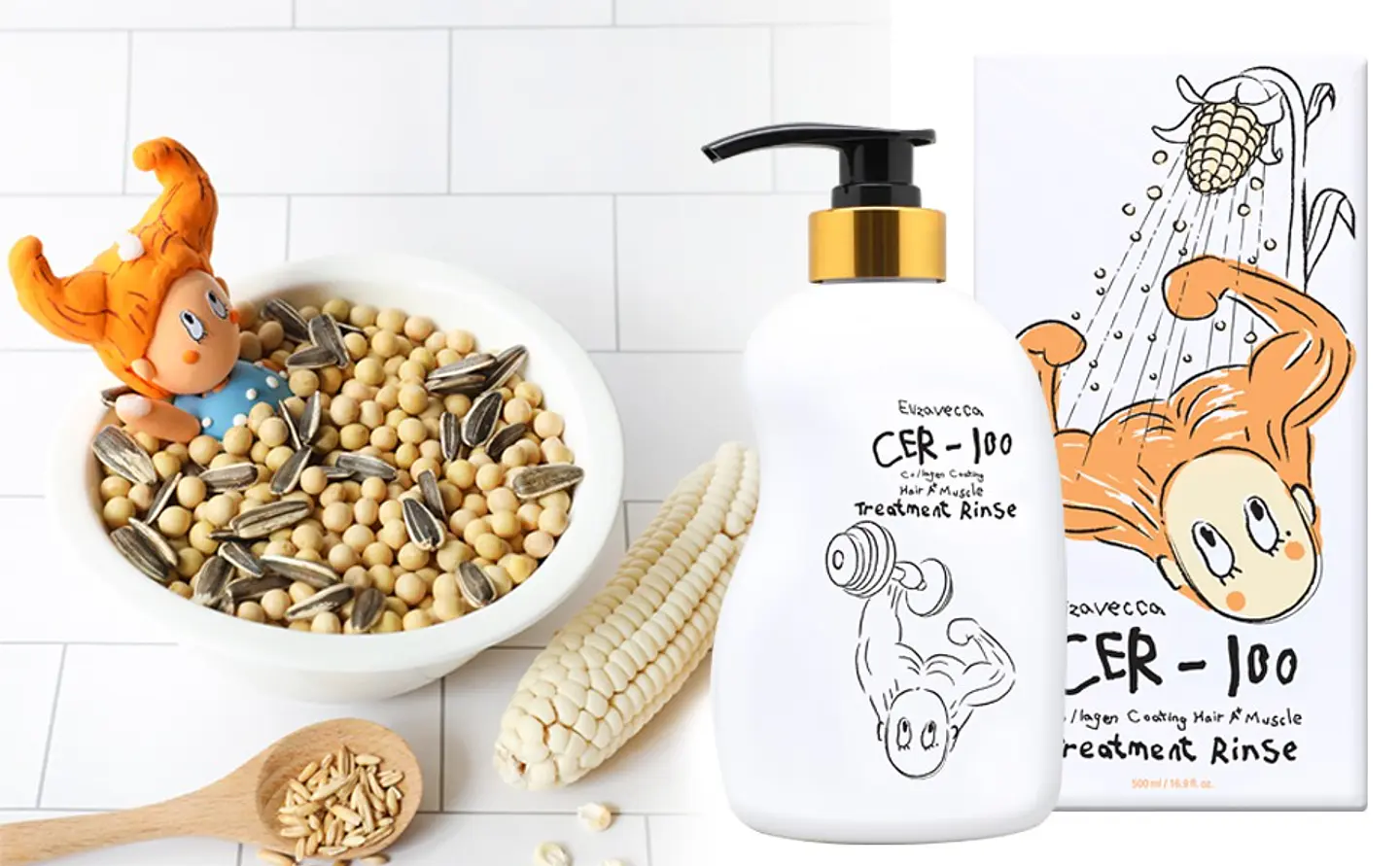 Cer-100 Collagen Coating Hair A+ Muscle Treatment Rinse (Elizavecca) -500 ml  Acondicionador cabello fortalecedor con colágeno y proteínas 3