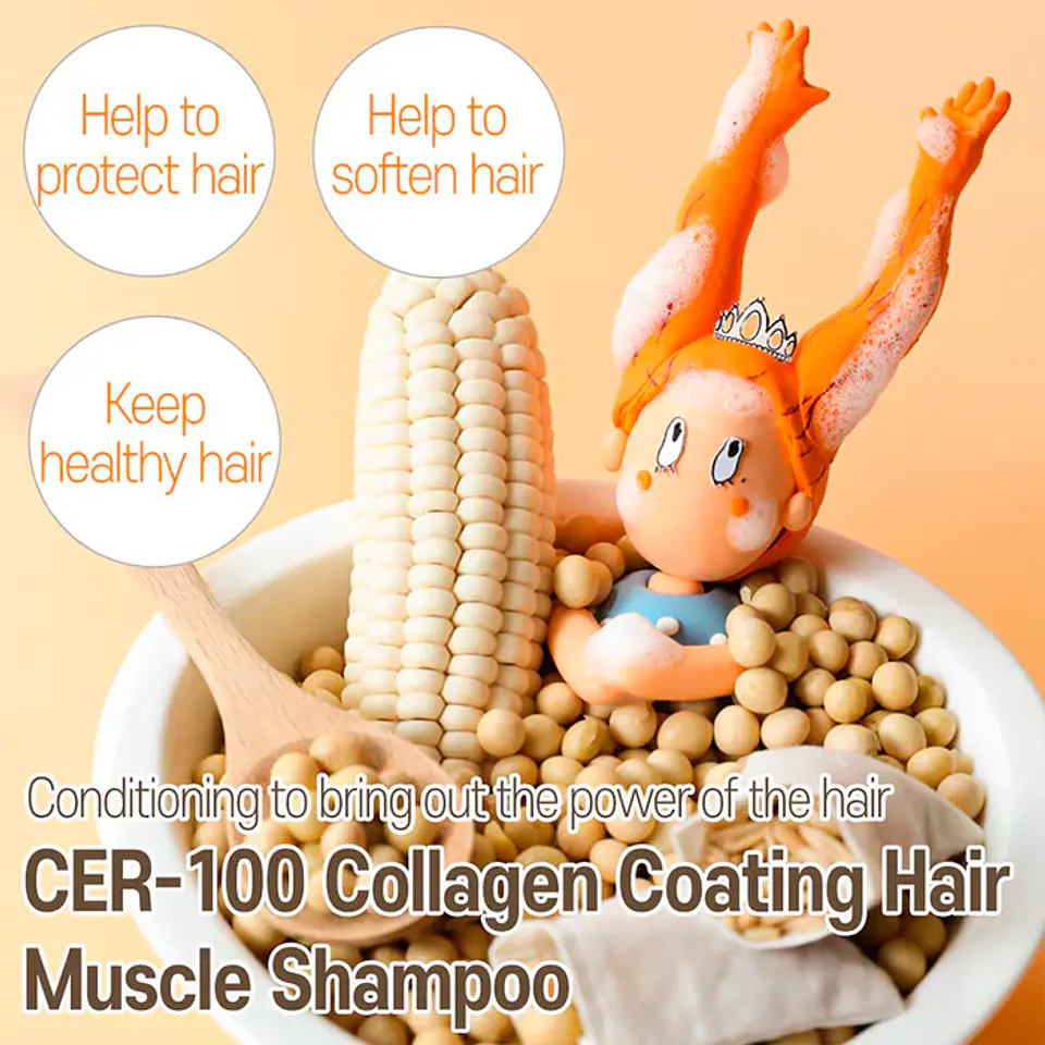 Cer-100 Collagen Coating Hair A+ Muscle Shampoo (Elizavecca) -500 ml Shampoo cabello fortalecedor con colágeno y proteínas 4