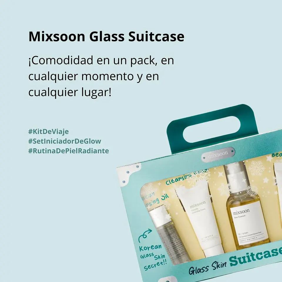 Glass Skin Suitcase (Mixsoon)  - Set de 4 pasos Limpiador oleoso 20ml + Limpiador en espuma 20ml + Esencia 50ml + Crema 15ml 2