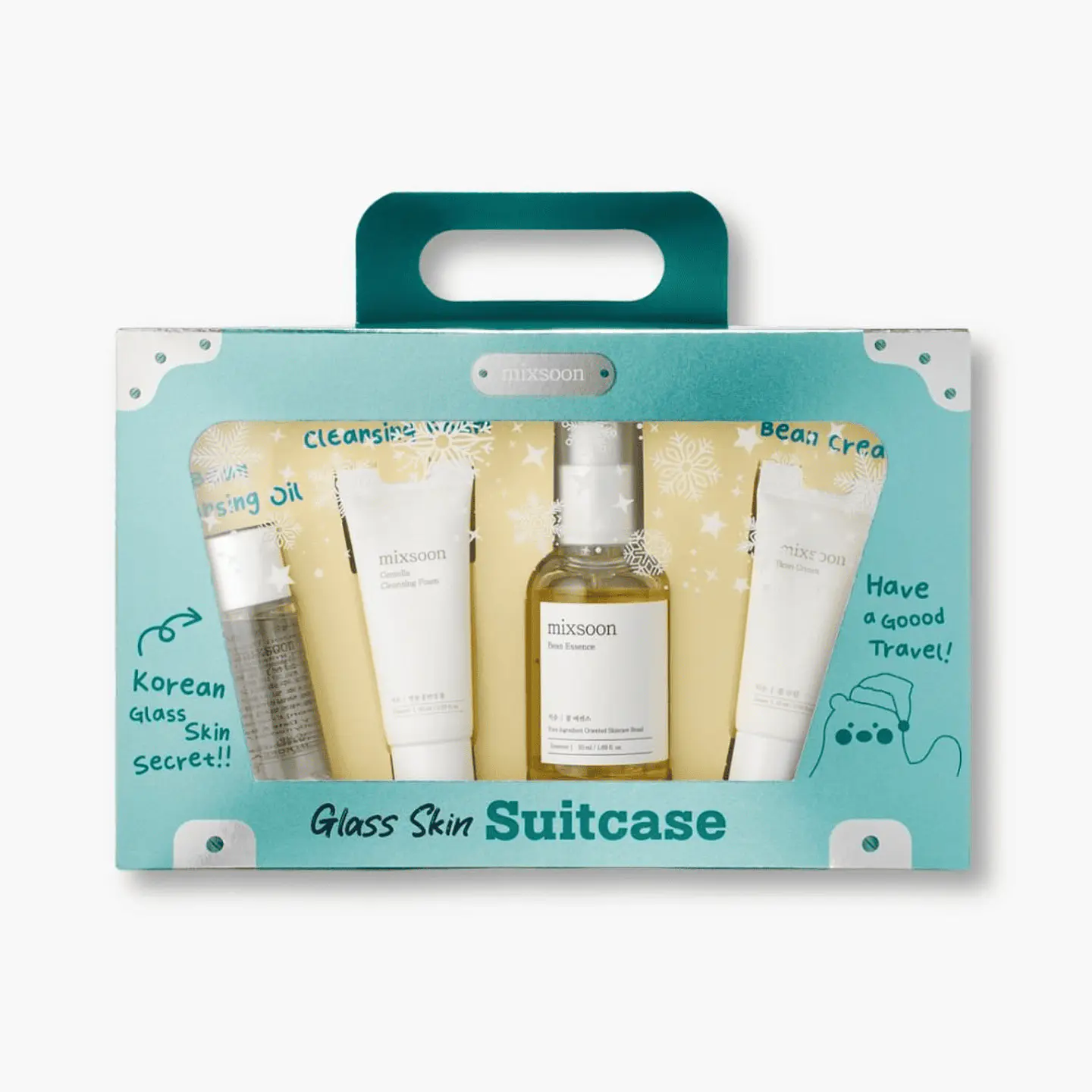 Glass Skin Suitcase (Mixsoon)  - Set de 4 pasos Limpiador oleoso 20ml + Limpiador en espuma 20ml + Esencia 50ml + Crema 15ml 1
