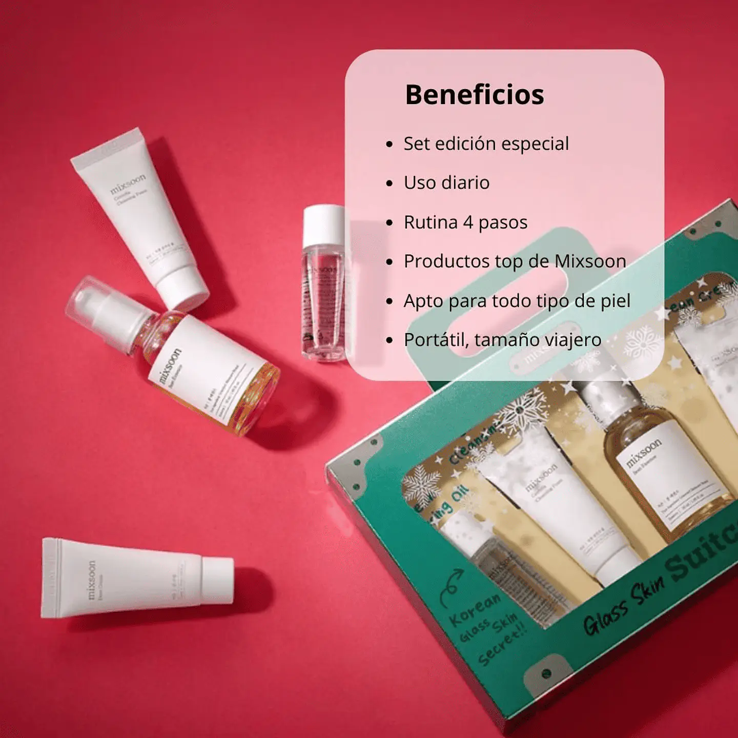 Glass Skin Suitcase (Mixsoon)  - Set de 4 pasos Limpiador oleoso 20ml + Limpiador en espuma 20ml + Esencia 50ml + Crema 15ml 6