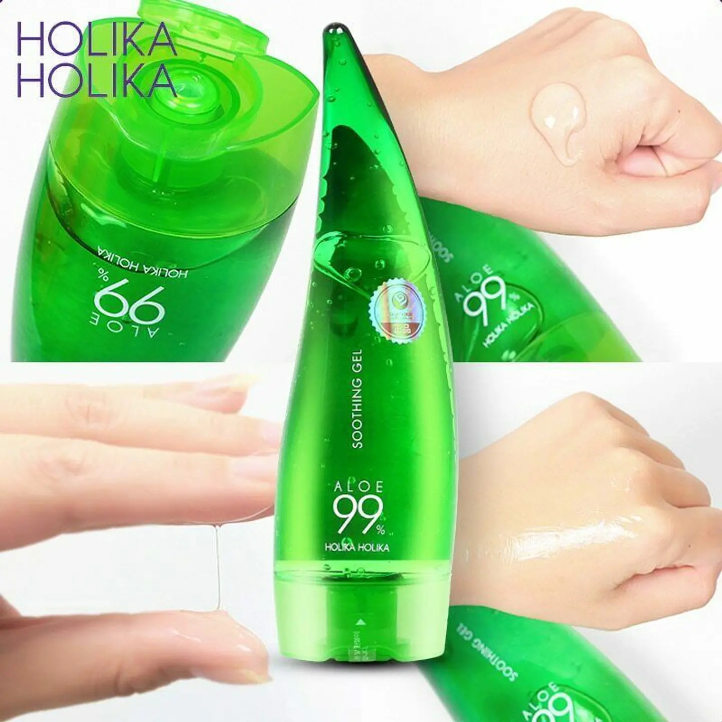 Aloe 99% Soothing Gel (Holika Holika) - 250 ml  Gel reparador y calmante 99% aloe vera para rostro y cuerpo 8