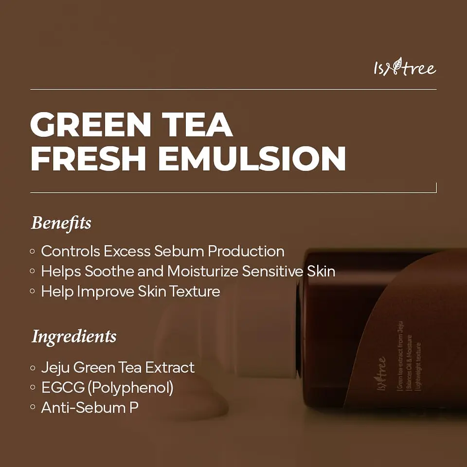 Green Tea Fresh Emulsion (Isntree) -120ml Crema ligera con té verde, pieles mixtas y grasas 2