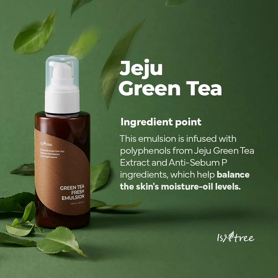 Green Tea Fresh Emulsion (Isntree) -120ml Crema ligera con té verde, pieles mixtas y grasas 3