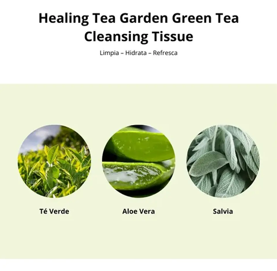 Healing Tea Garden Green Tea Cleansing Tissue (The Saem) - Toallitas faciales de limpieza 20 unidades 4