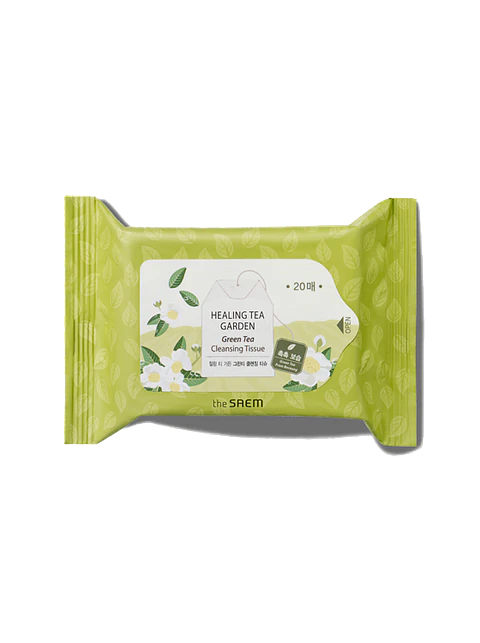 Healing Tea Garden Green Tea Cleansing Tissue (The Saem) - Toallitas faciales de limpieza 20 unidades