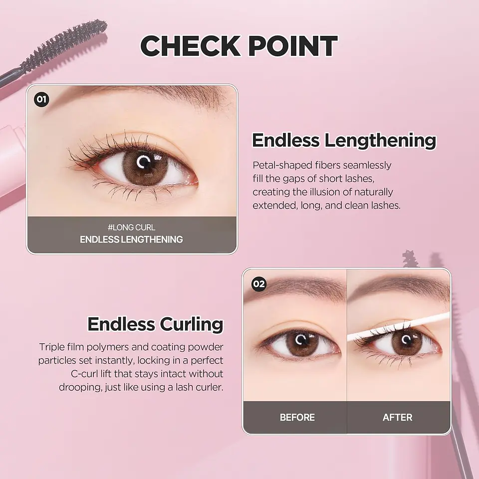 AM9 to PM9 Infinite Mascara (Lilybyred) - Máscara de pestañas #01 Long & Curl  o #02 Volume & Curl 6